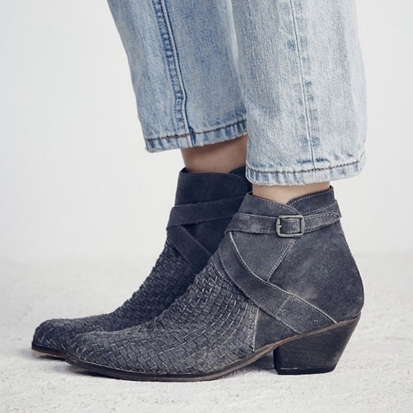 Free People Leather Suede Woven Ankle Boots 10 40 - Picture 11 of 11